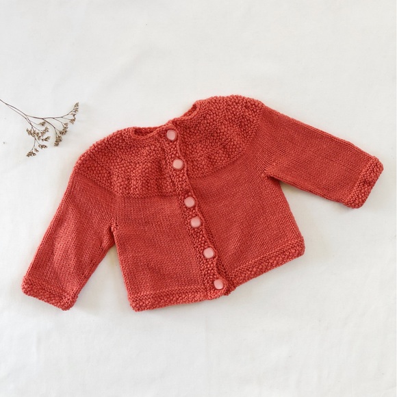 Vintage Other - HANDMADE Size 3-4 Vintage Coral Red Rust Button Up Knitted Cardigan Winter Kids